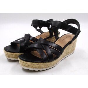 Time And Tru Womens Ladies Black Memory Foam Wedge Heel Strappy Sandals Sz 7
